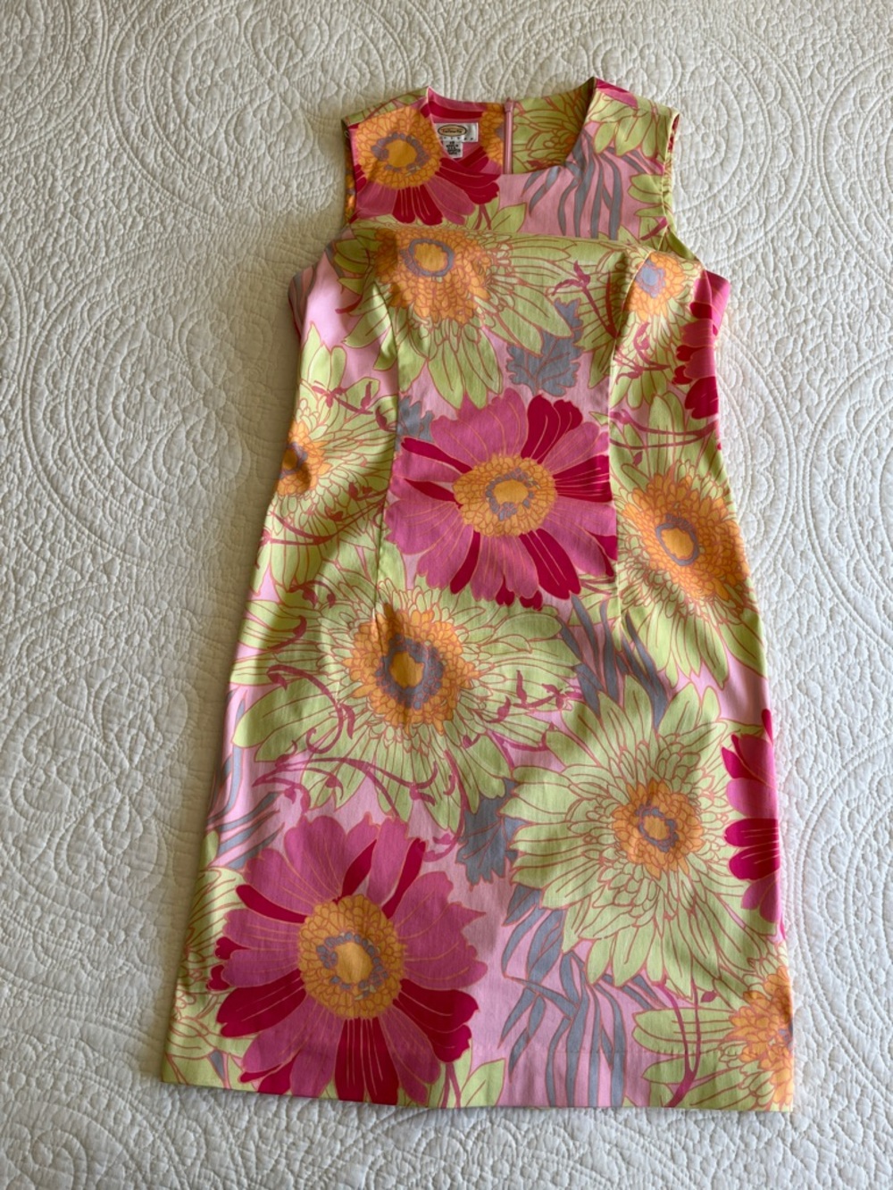 Talbots Petites Sleeveless Sheath Dress Multi Floral Pink Green Womens 10 Preppy - Picture 11 of 17